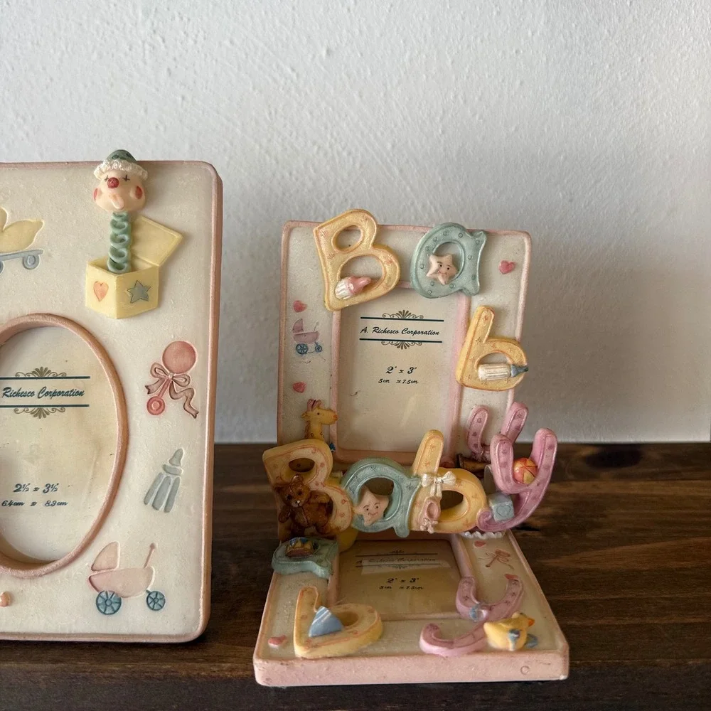 3pc Lot A Richesco Corp Baby Photo Frame Set 3D Resin Pastel Nursery Decor